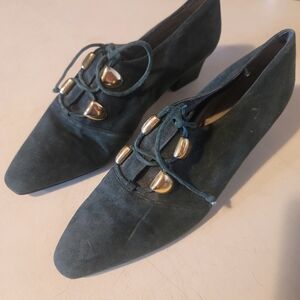 Chic Women's Suede Heels with Gold Details